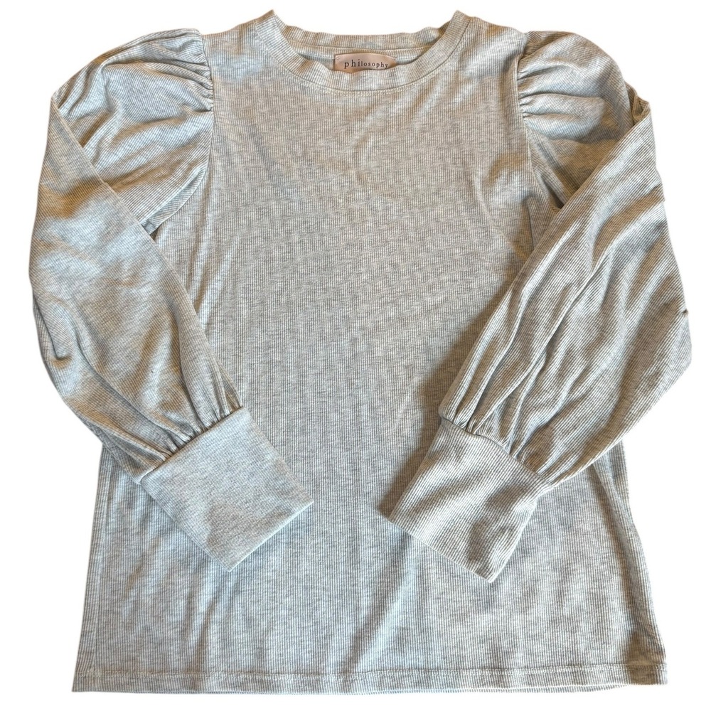 Philosophy Long Sleeve Puff Sleeve Ribbed Knit Top Light Gray Women's M
